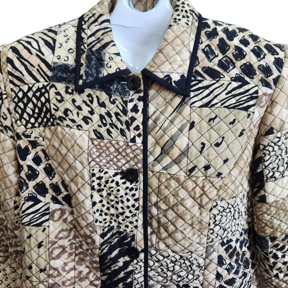 Coldwater Creek Silk Quilted Blazer-Patchwork-Animal Print-Earth Tones-Office-6 - Picture 4 of 11